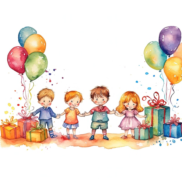 Kids cartoon birthday background Illustration AI GenerativexA