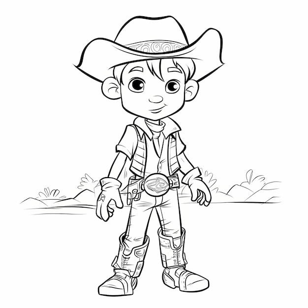 Kids cartoon coloring book cowboy outline