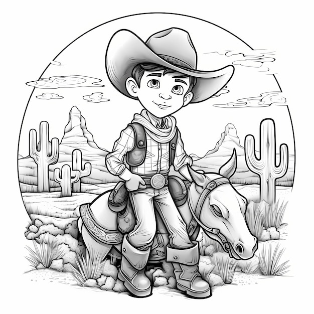 Kids cartoon coloring book cowboy outline