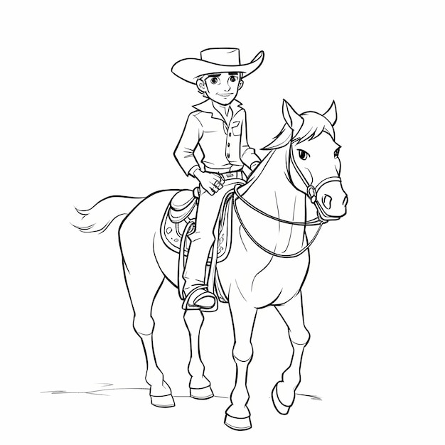 Kids cartoon coloring book cowboy outline