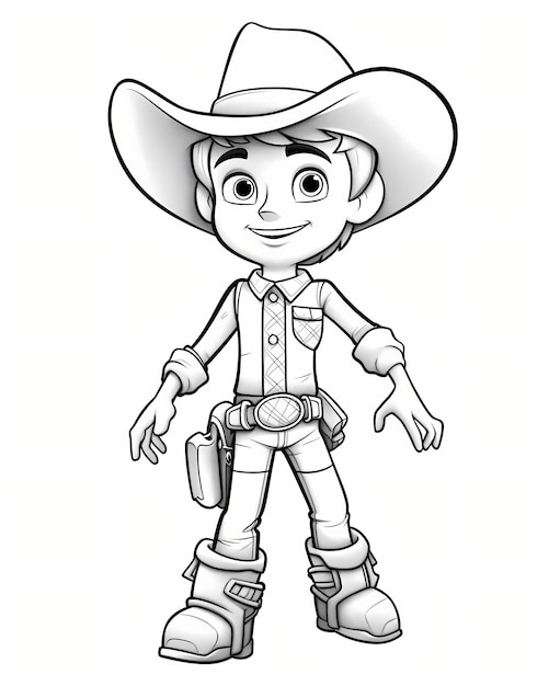 Kids cartoon coloring book cowboy outline