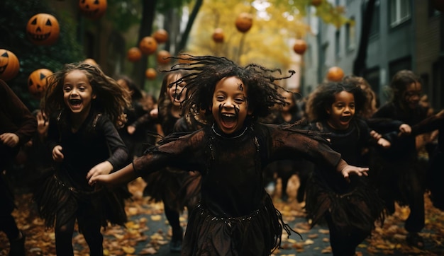 Kids celebrating halloween
