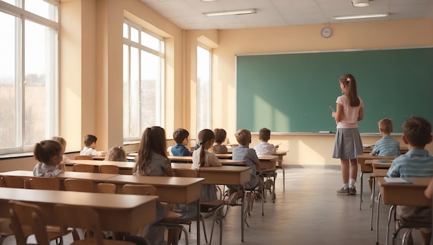 Kids in classroom taking English class school education