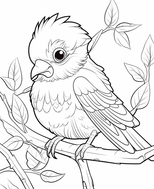 Kids coloring book bird hand drawn kawaii christmas