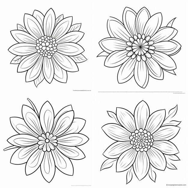 Photo kids coloring book page featuring simple flower heavy