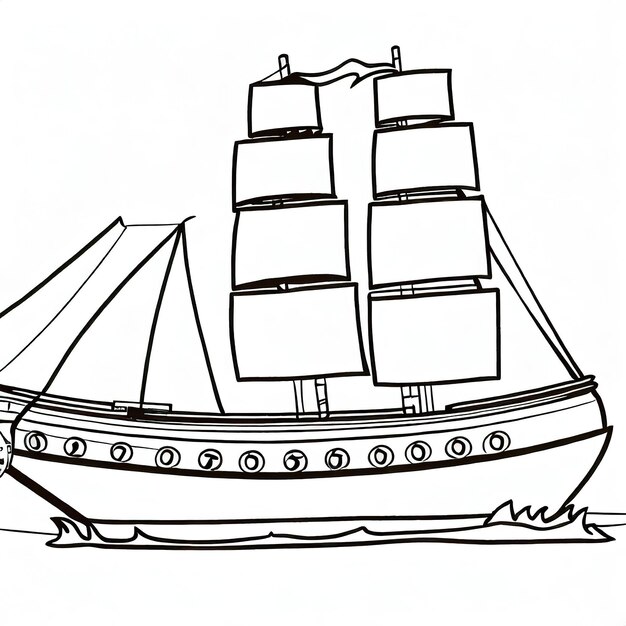 Photo kids coloring book ship cartoon thick lines black and white white background illustration generated by ai