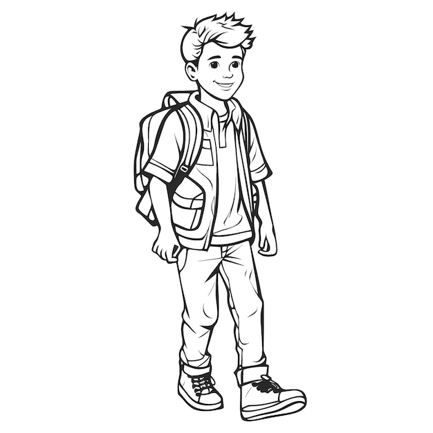 Kids' Coloring Fun Handsome School Boy in Simple Shapes and Lines