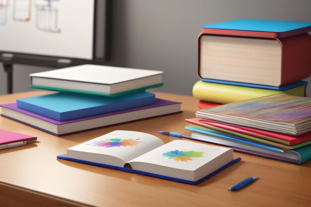 Photo kids desk with colorful crayons