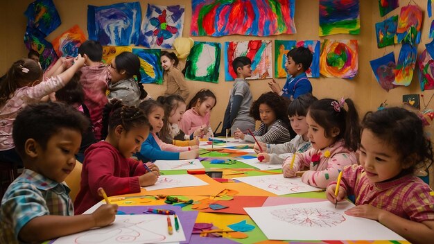 Kids drawing and playing