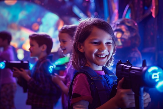 Фото Дети наслаждаются игрой в лазертаг