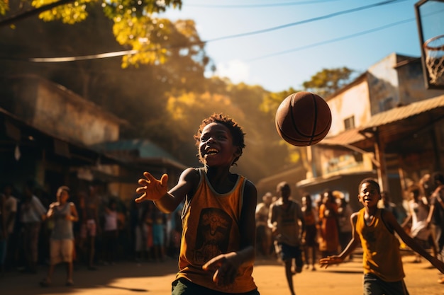 バスケットボールのゲームを楽しむ子供たち生成型AI