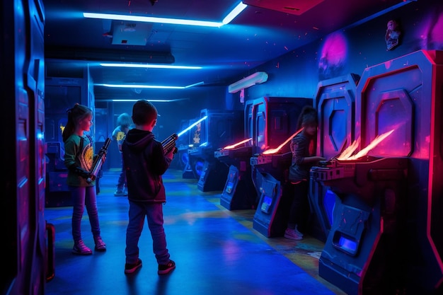 Foto bambini che si divertono a giocare a laser tag