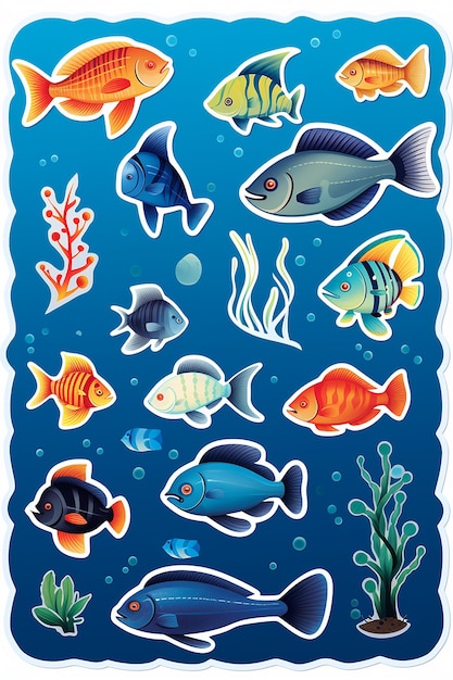 Kids fish sticker card