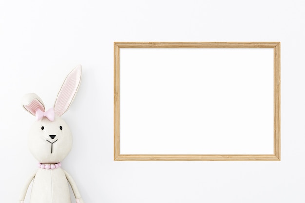 Kids frame mockup wood and toy plush