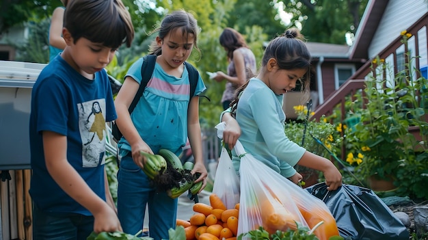 Kids Gathering Vegetables from Garden for Lunch