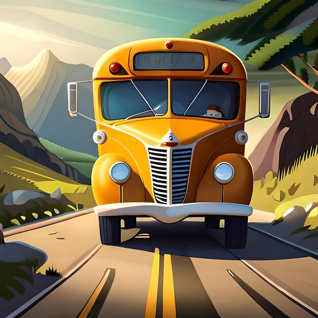학교로 돌아가는 어린이 학교 버스