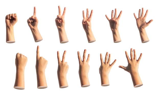 Kids hand counting fingers zero one two three four five numbers isolated Gestures set on