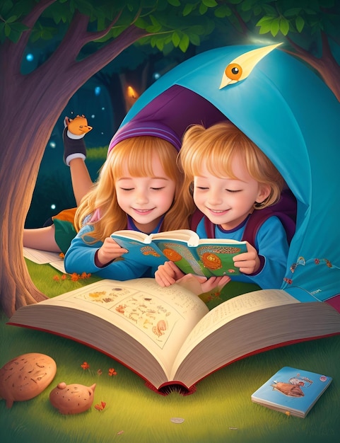 Kids Happily Reading Story Book 3D Animation by AI Generated