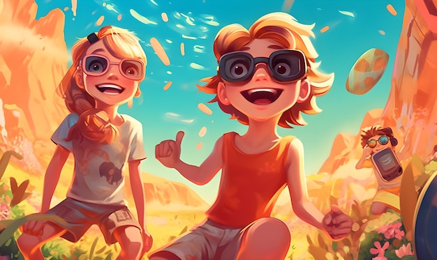 Kids happy fun in summer illustration