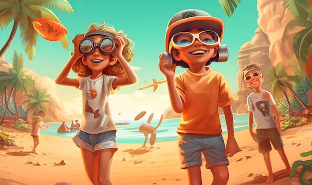 Kids happy fun in summer illustration