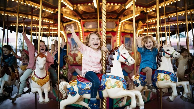 Kids having fun on carousel