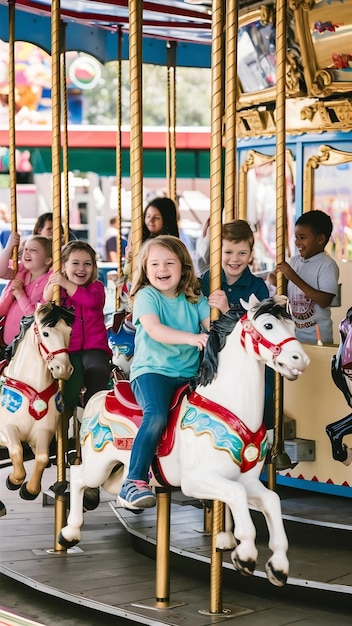 Kids having fun on carousel
