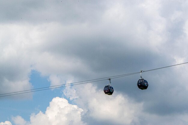 Kids having fun in ferris wheel with chains carousel ski flyer in amusement park in Targoviste Romania 2020