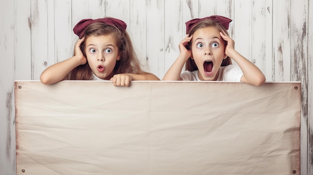 kids hiding behind blank sign