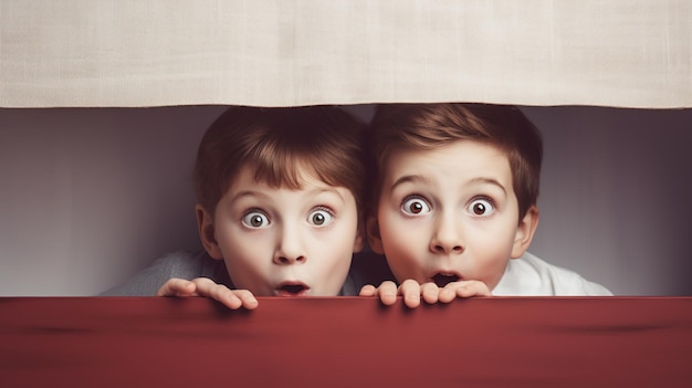 kids hiding behind blank sign