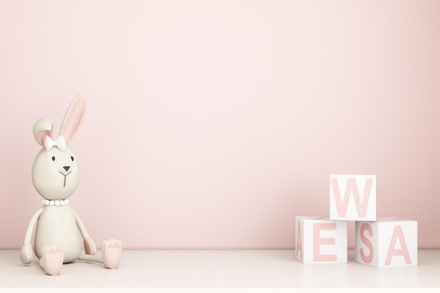 Kids interior background pink bunny with the word w on it