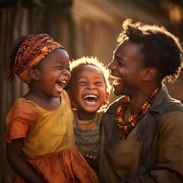 Дети смеются с отцом фото африканских людей модель
