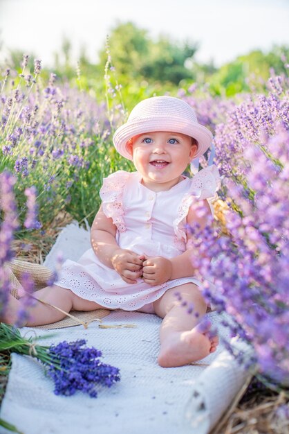 Kids on lavender field happy Harmony with nature