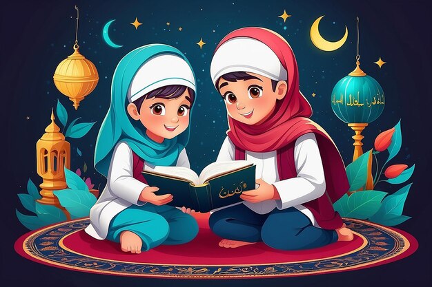 Kids learning Quran vector illustration concept