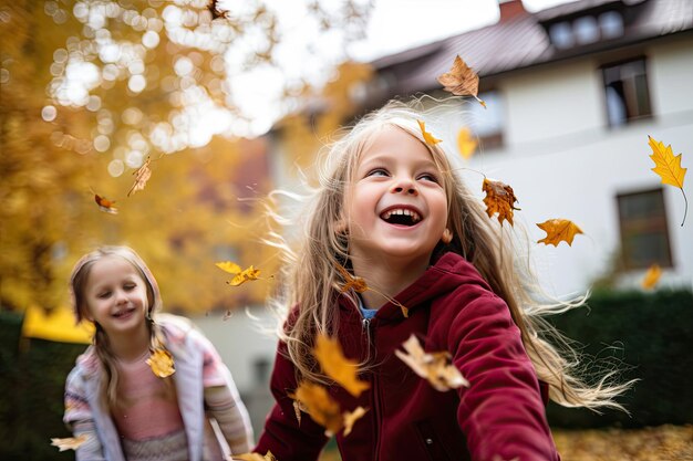 kids leaves autumn playing leaves autumn playing kids image photo