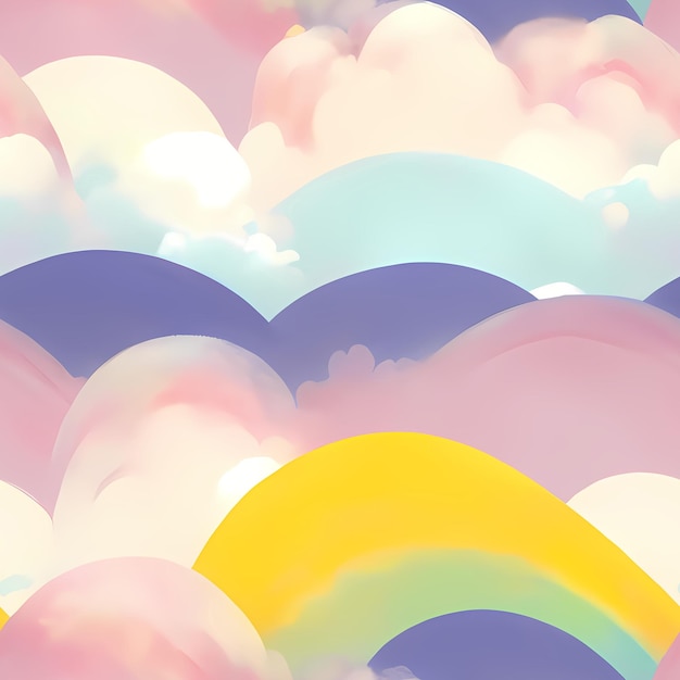 Kids Naadloze Herhaal Patroon pastel regenboog kinderen ontwerpen hemel wolken regenboog stof print oppervlak ontwerp verpakking schattige natuur Generatieve AI