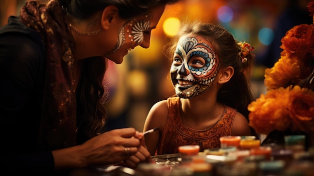 Kids painting their faces for Halloween