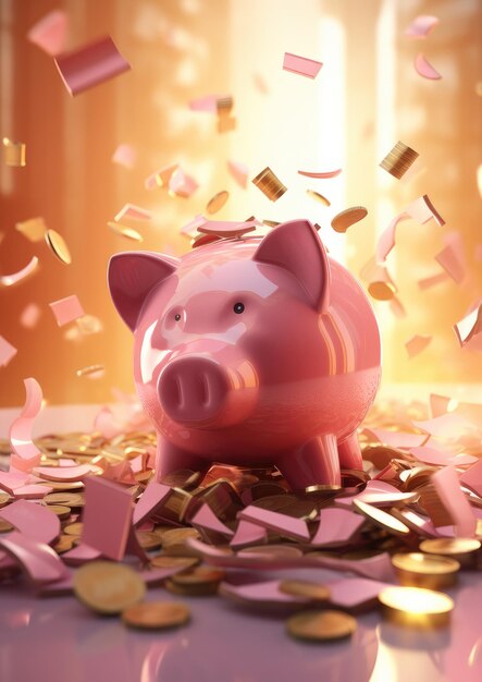 Kids pink piggy broken moneybox with nice sunlight savings for future generative ai