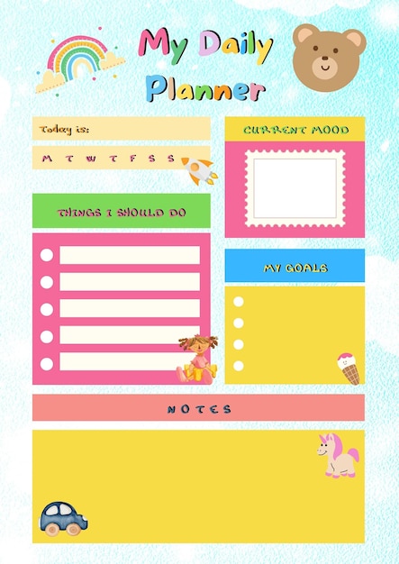 Photo kids planner digital planning insert sheet printable page template