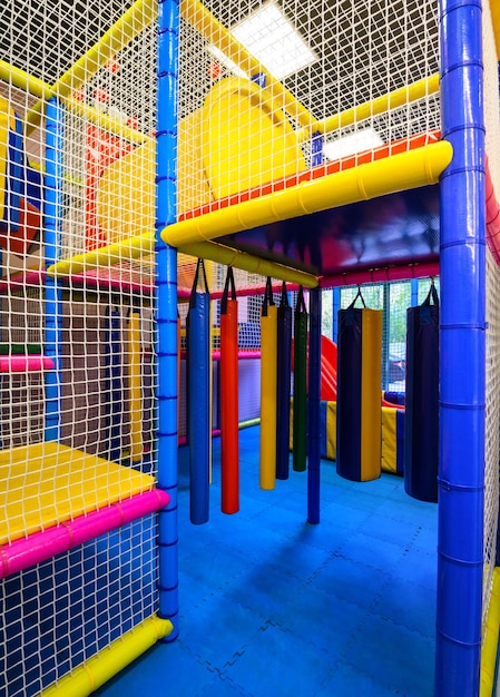 Kids playground indoors inside the nice multilevel playroom