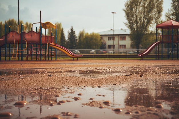 Foto parco giochi per bambini in tempo di pioggia