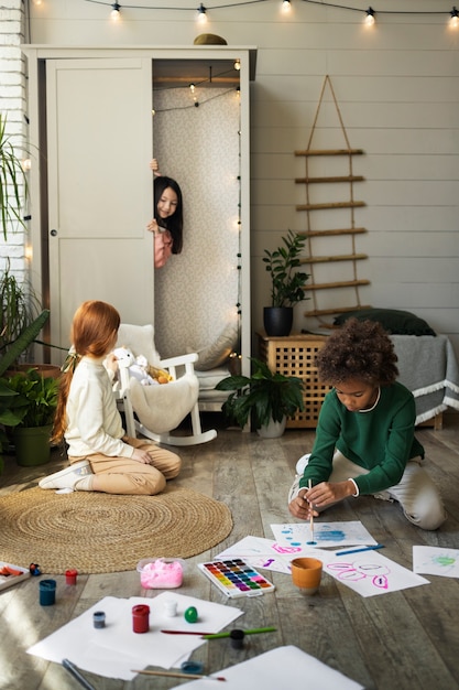 Kids playing around calm and cosy spaces