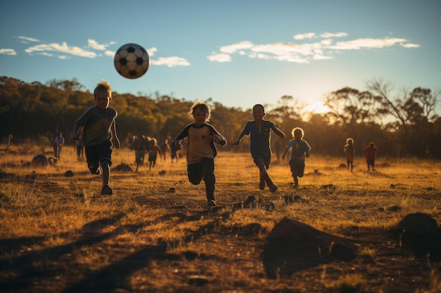 Kids Playing A Game Of Soccer Generative AI