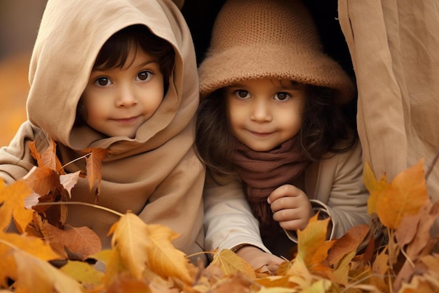 Photo kids playing hide and seek in autumn park