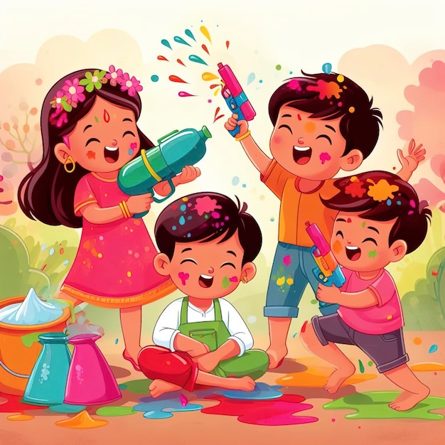 holi playing kids
