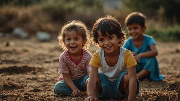 kids playing and loughingchildren playing in the sand with their parents