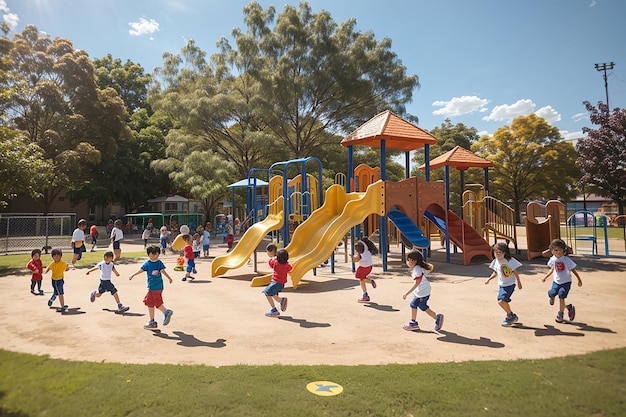 Kids playing at the playground ai image