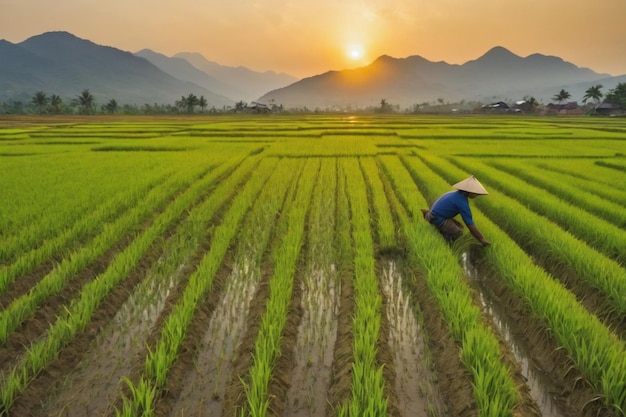 Kids playing in the rice field