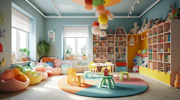 Kids playroom colorful positive Al generated