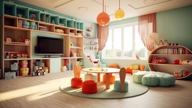 Kids playroom colorful positive Generative Ai