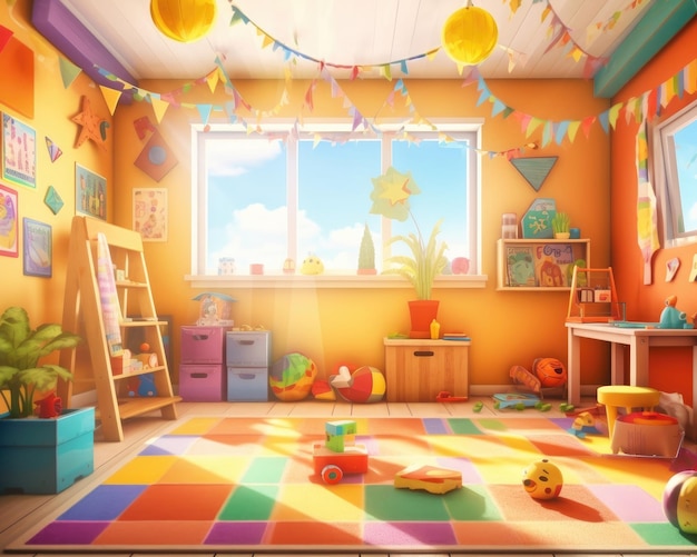 The kids' playroom is colorful and positive Generative AI